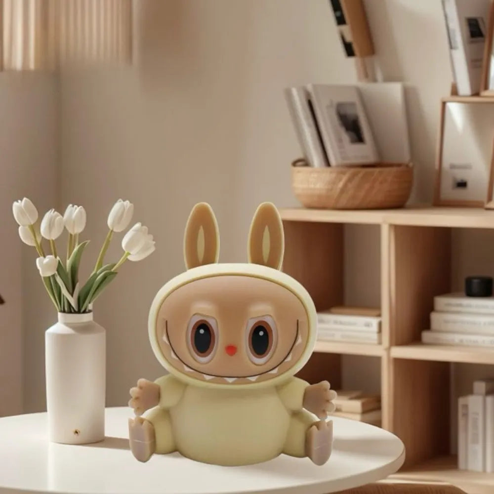 Cute Silicone LED Night Light Labubu, USB Rechargeable, Touch Control, Soft Ambient Lamp for Kids & Bedroom - Beige