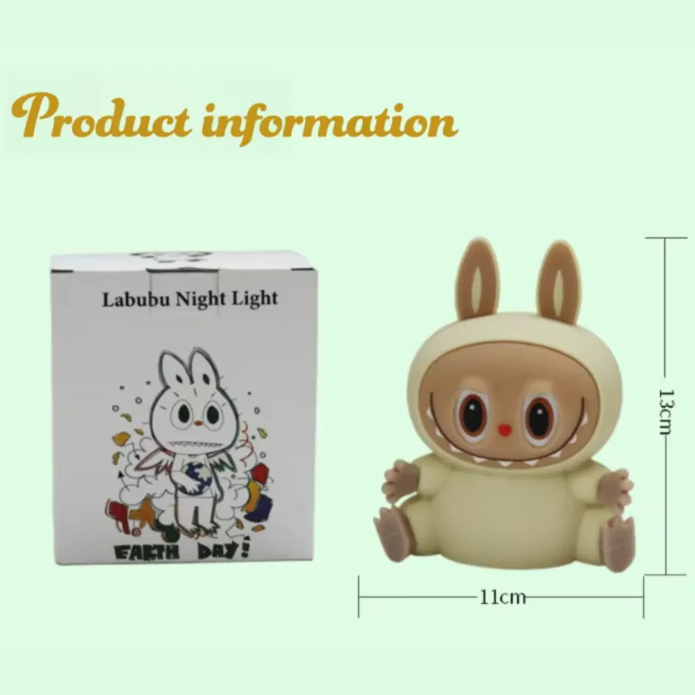Cute Silicone LED Night Light Labubu, USB Rechargeable, Touch Control, Soft Ambient Lamp for Kids & Bedroom - Beige