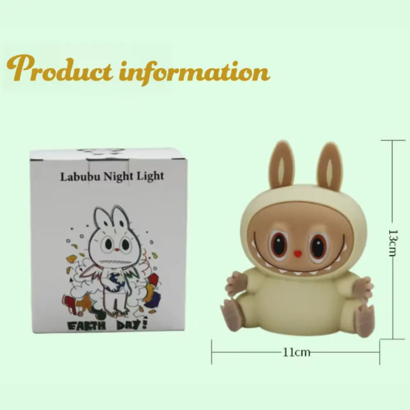 Cute Silicone LED Night Light Labubu, USB Rechargeable, Touch Control, Soft Ambient Lamp for Kids & Bedroom - Beige