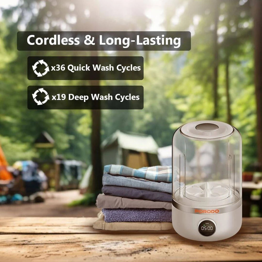 Porodo Lifestyle Mini Washing Machine 1.2L with 4000mAh Battery, Dual Wash Modes & USB-C Charging – White