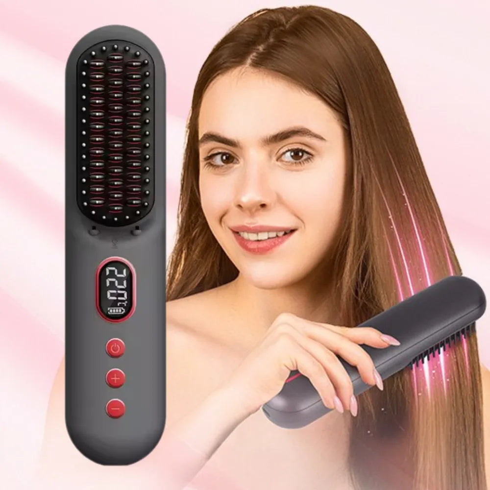 Portable Cordless Hair Straightener Brush, Plasma Ion Care, 25s Fast Heat, 11 Temp Settings, 9000mAh Rechargeable