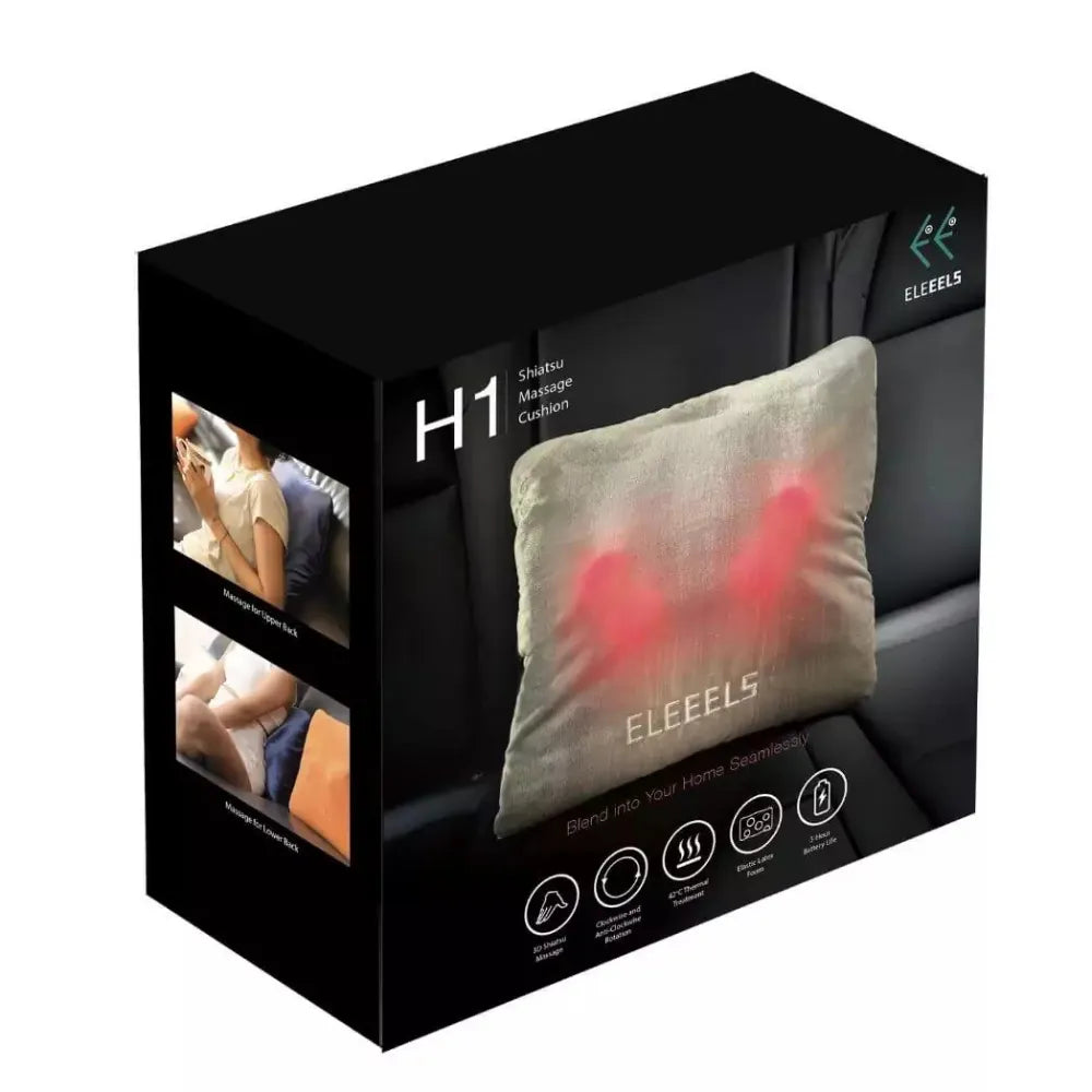 ELEEELS H1 Shiatsu Massage Cushion, 3D Deep Tissue Kneading with Heat Therapy, Adjustable Intensity, Portable & Rechargeable