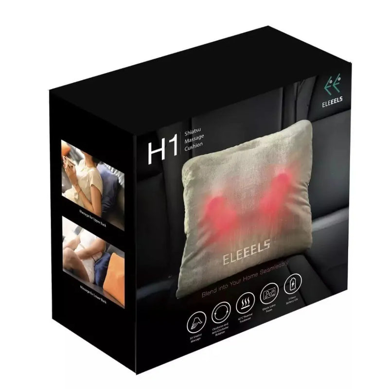 ELEEELS H1 Shiatsu Massage Cushion, 3D Deep Tissue Kneading with Heat Therapy, Adjustable Intensity, Portable & Rechargeable