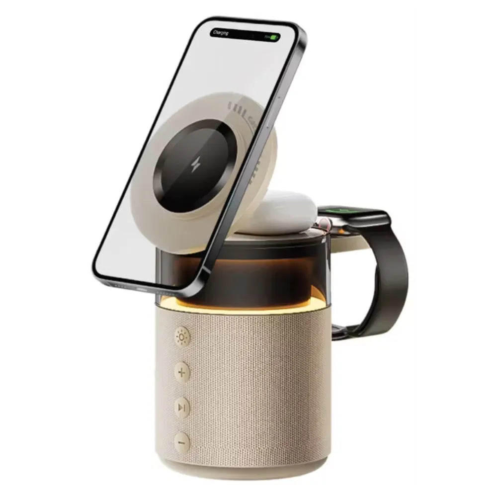 Green Lion 5-in-1 Wireless Charger with Bluetooth Speaker, MagSafe Compatible, 360° Adjustable, Ambient Light, 5H Playtime