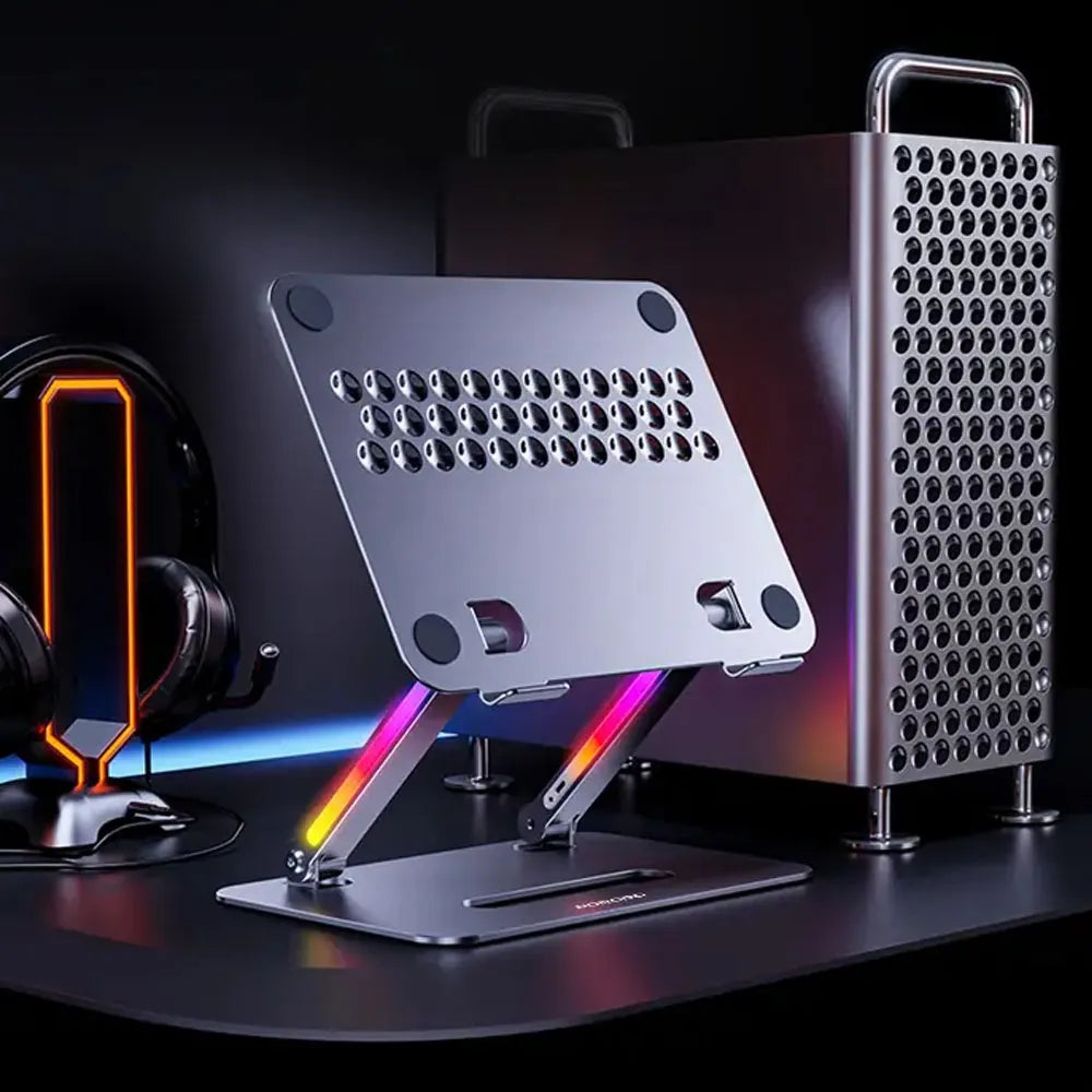 Porodo Adjustable Aluminum Laptop Stand with RGB Lighting 17.3" – Gray