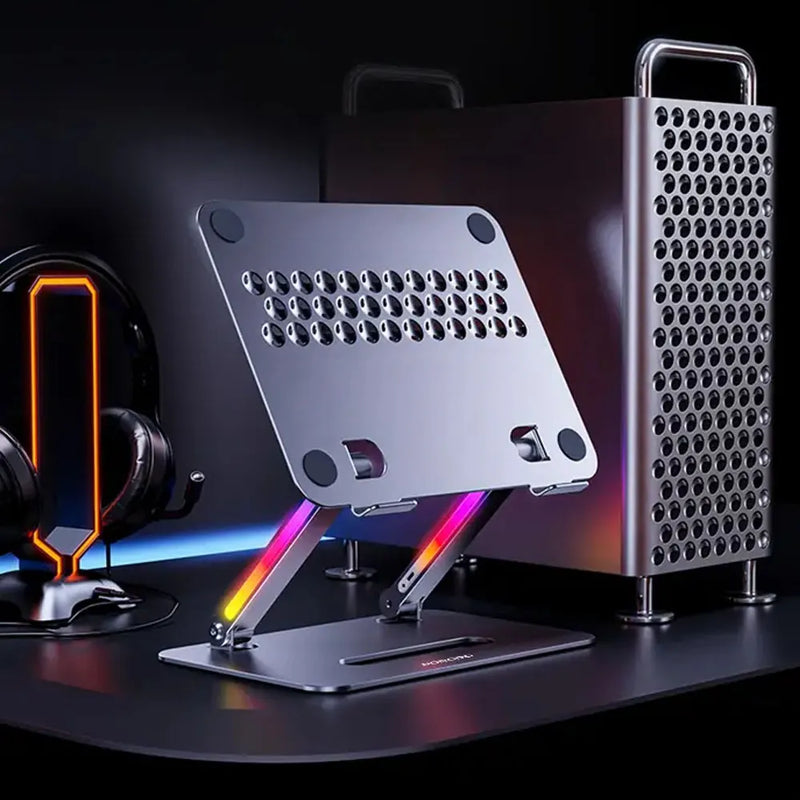 Porodo Adjustable Aluminum Laptop Stand with RGB Lighting 17.3" – Gray