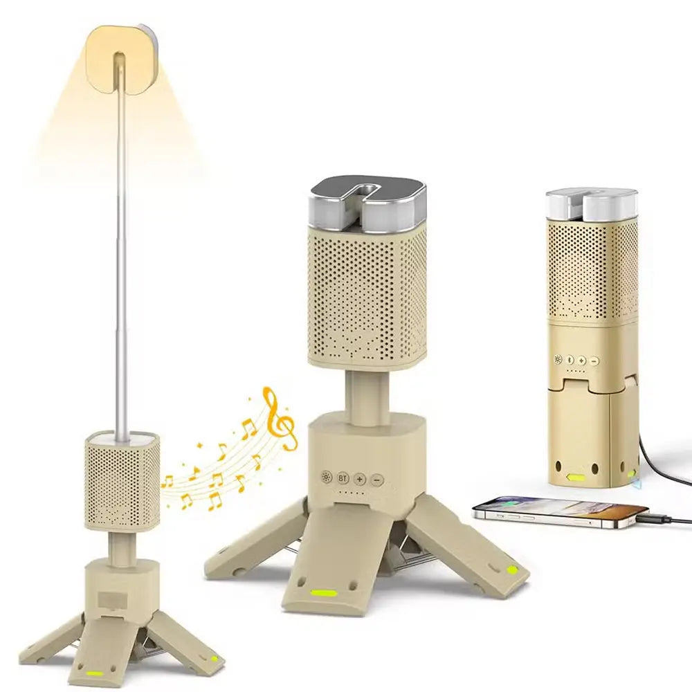 Outdoor Camping Bluetooth Speaker Light with Tripod Stand-Armour with 1400mAh Battery - Yellow