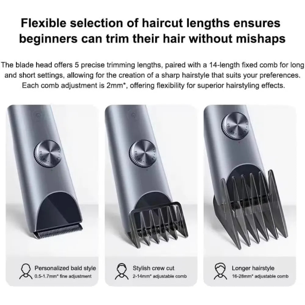 Xiaomi Hair Clipper 2 Cordless/Plug-in 19 Length Settings Dual-Coated Blade Smart Anti-Clogging IPX7 Waterproof