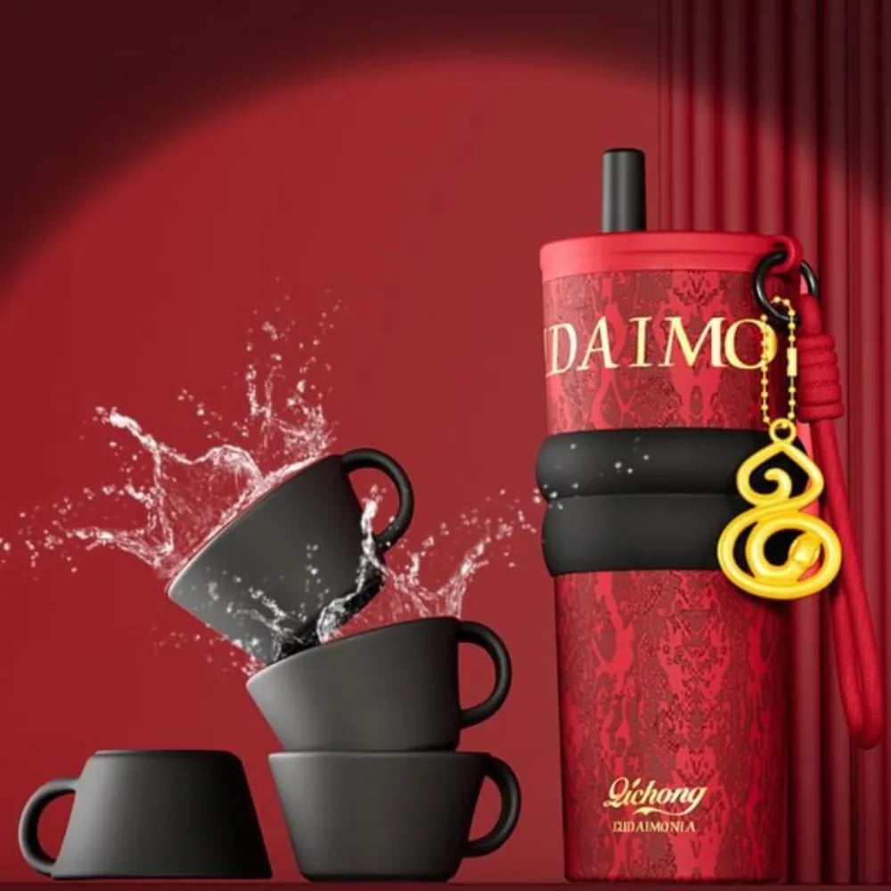 Qichong Tumbler 700mL Ceramic Liner Double-Wall Insulated with Straw Year of the Snake Limited Edition 2025 - Red