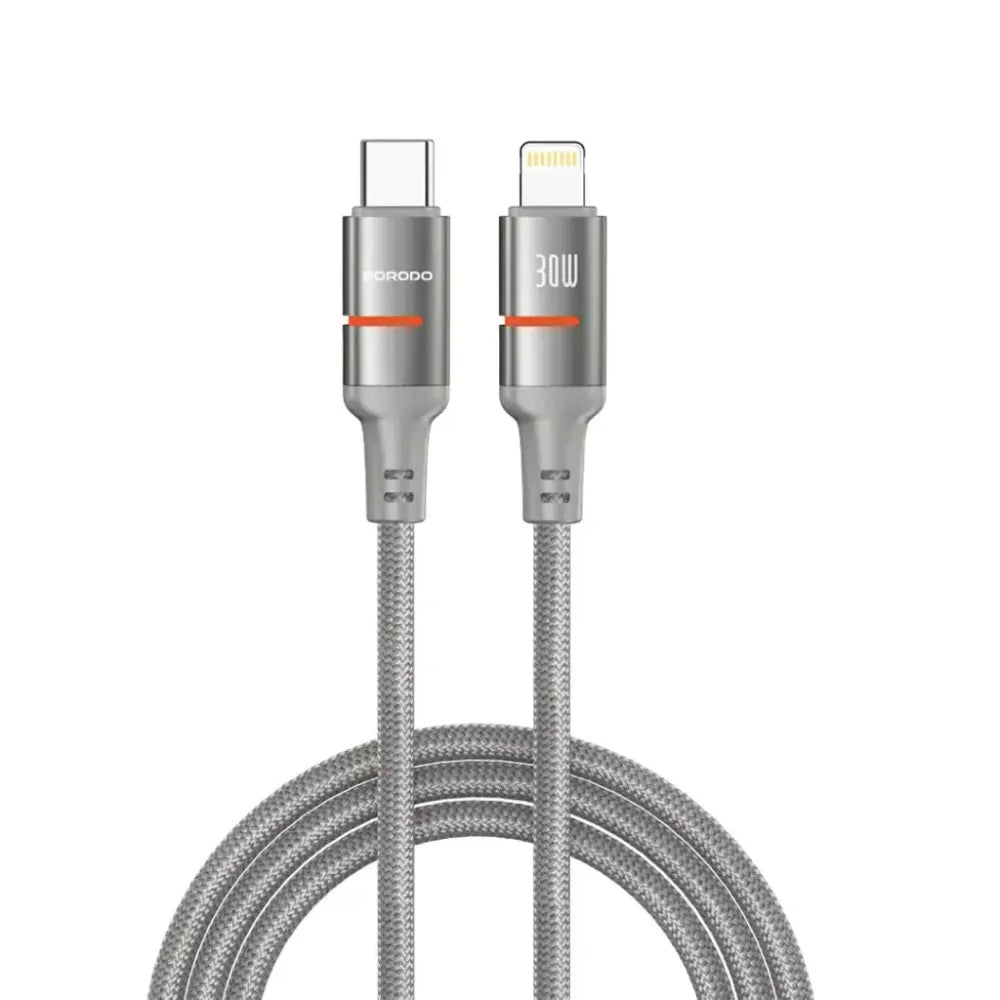 Porodo 30W USB-C to Lightning Braided Cable 3m Fast Charging & Data Transfer, Durable & Safe – Gray