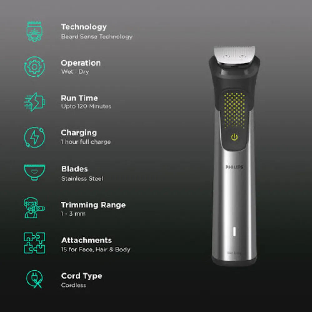 Philips MG9553/15 Series 9000 20-in-1 Stainless Steel All-in-One Grooming Set for Face, Hair & Body