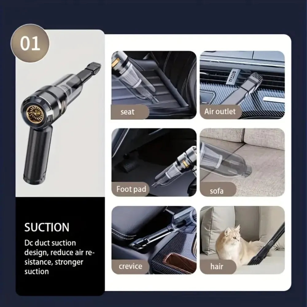 Brushless Motor Rechargeable Car Vacuum Cleaner Handheld Multifunction Suction & Blower with Accessories – Black