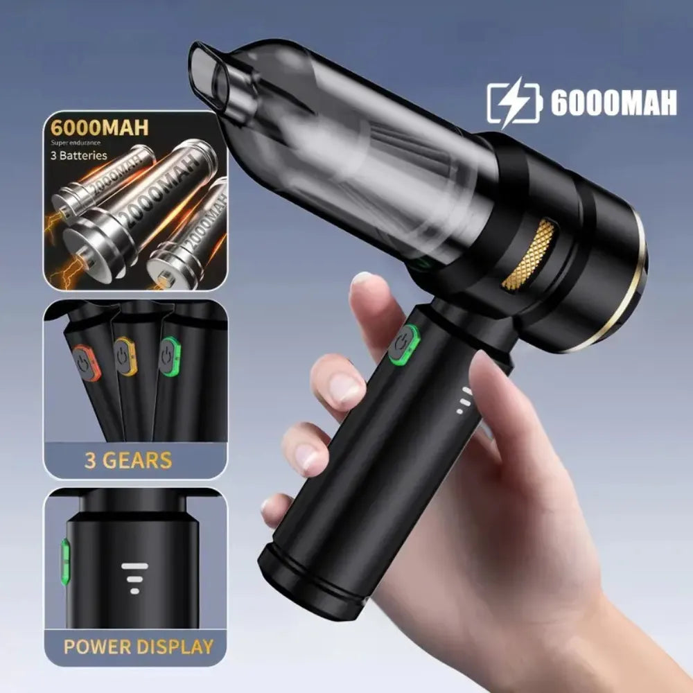 Brushless Motor Rechargeable Car Vacuum Cleaner Handheld Multifunction Suction & Blower with Accessories – Black