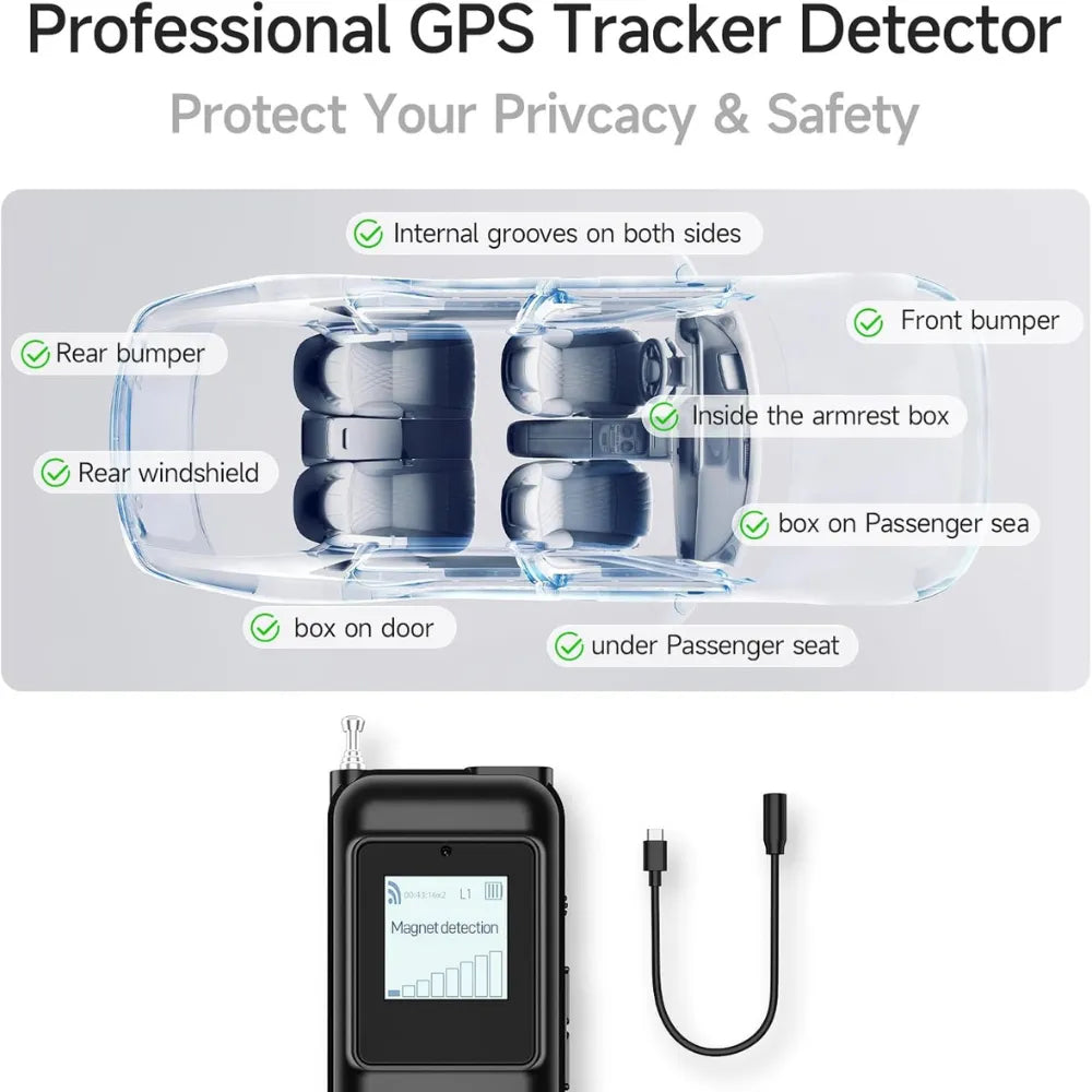 7-in-1 Hidden Camera Detector with Screen RF/GPS/IR Anti-Spy Device 500mAh Rechargeable Battery Portable Privacy Protector