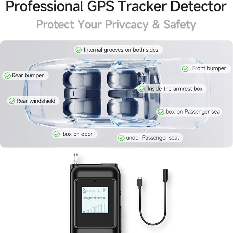 7-in-1 Hidden Camera Detector with Screen RF/GPS/IR Anti-Spy Device 500mAh Rechargeable Battery Portable Privacy Protector