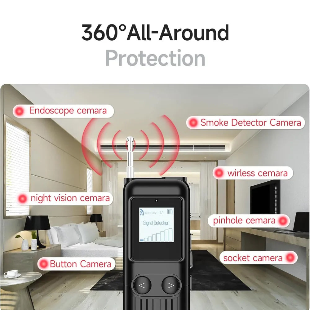 7-in-1 Hidden Camera Detector with Screen RF/GPS/IR Anti-Spy Device 500mAh Rechargeable Battery Portable Privacy Protector