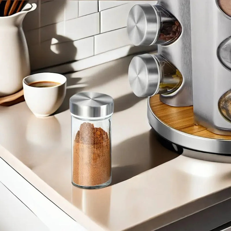 Stainless Steel Rotating Seasoning Rack 20 Jar Kitchen Spice Set Organizer 360° Multi-Layer Storage