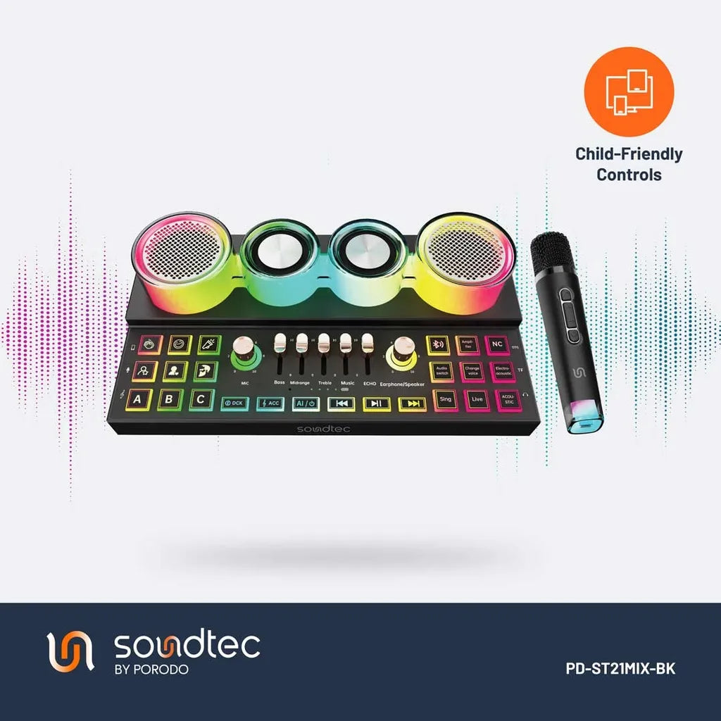 Porodo Soundtec Audiolink Multi-Platform Audio Mixer and Speaker 3600mAh Battery Capacity Type-C Rechargeable