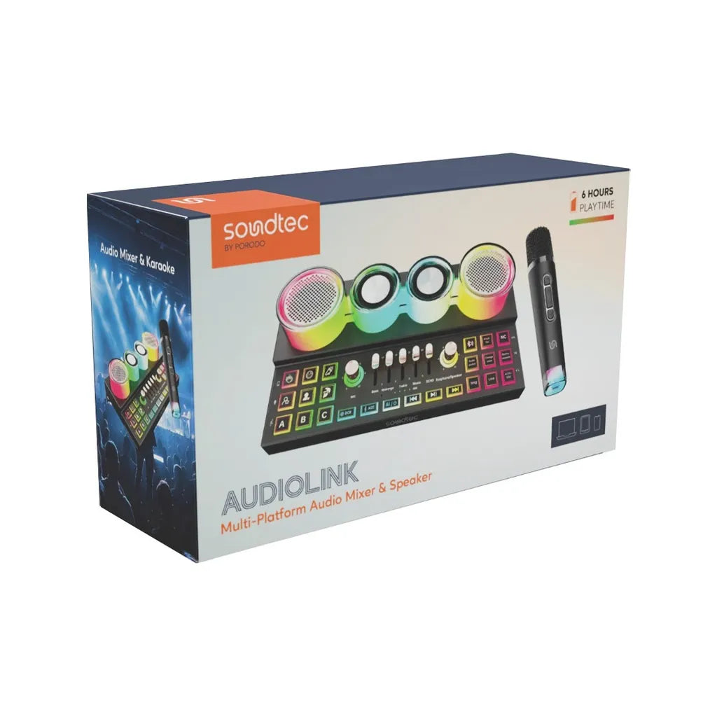 Porodo Soundtec Audiolink Multi-Platform Audio Mixer and Speaker 3600mAh Battery Capacity Type-C Rechargeable