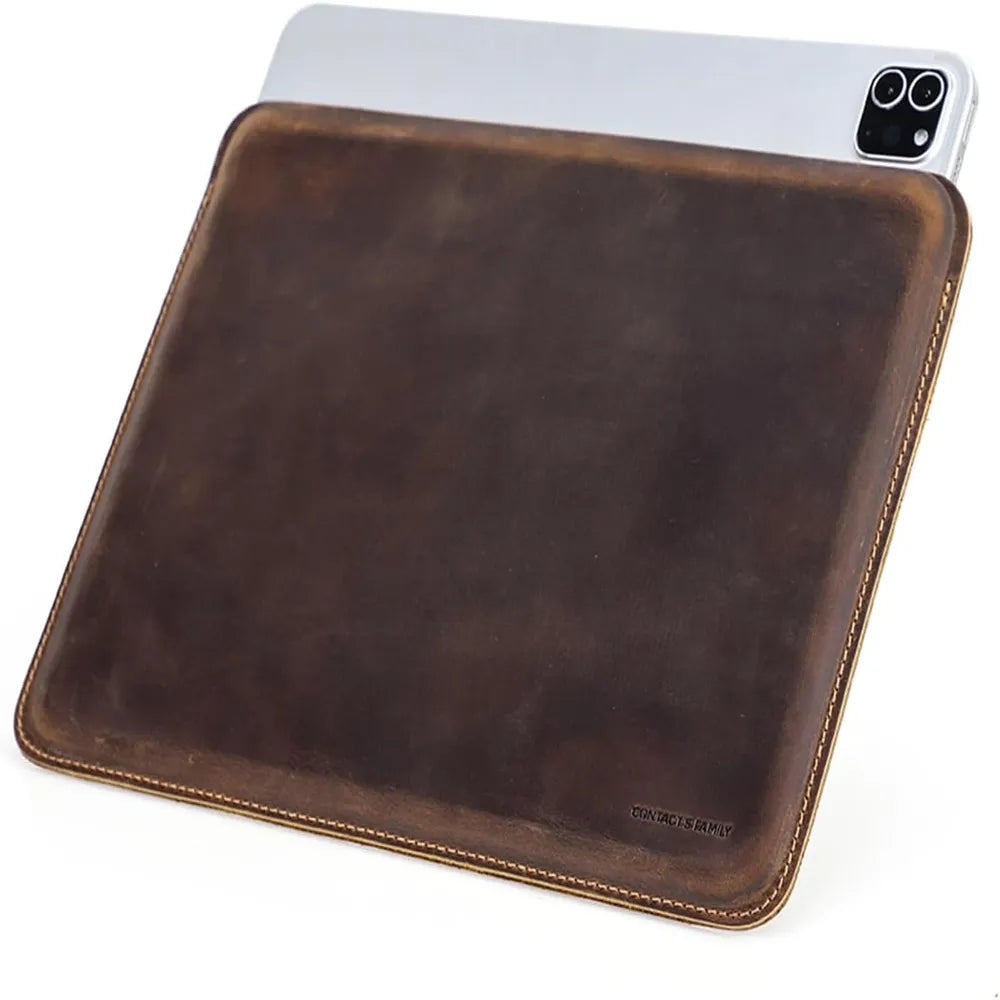 Contacts Family 11 Inch Slim Cow Genuine Leather Tablet Sleeve Case Cover - Coffee