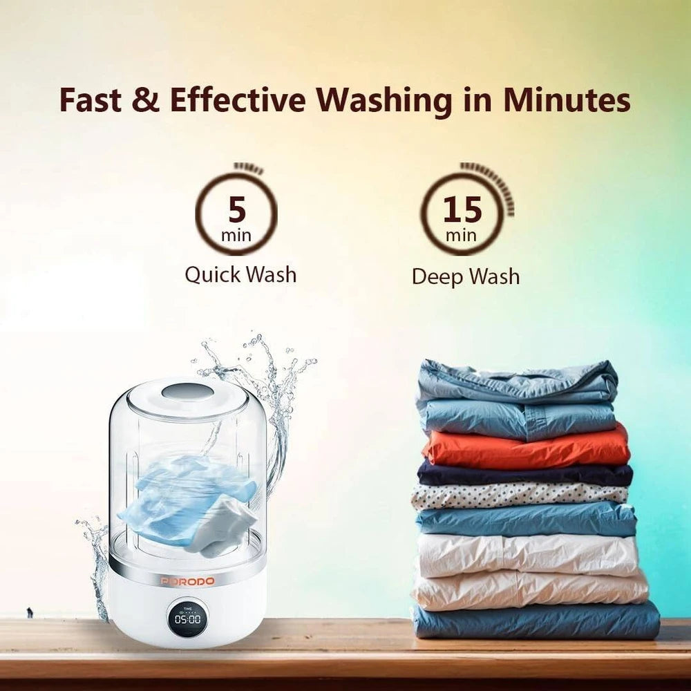 Porodo Lifestyle Mini Washing Machine 1.2L with 4000mAh Battery, Dual Wash Modes & USB-C Charging – White