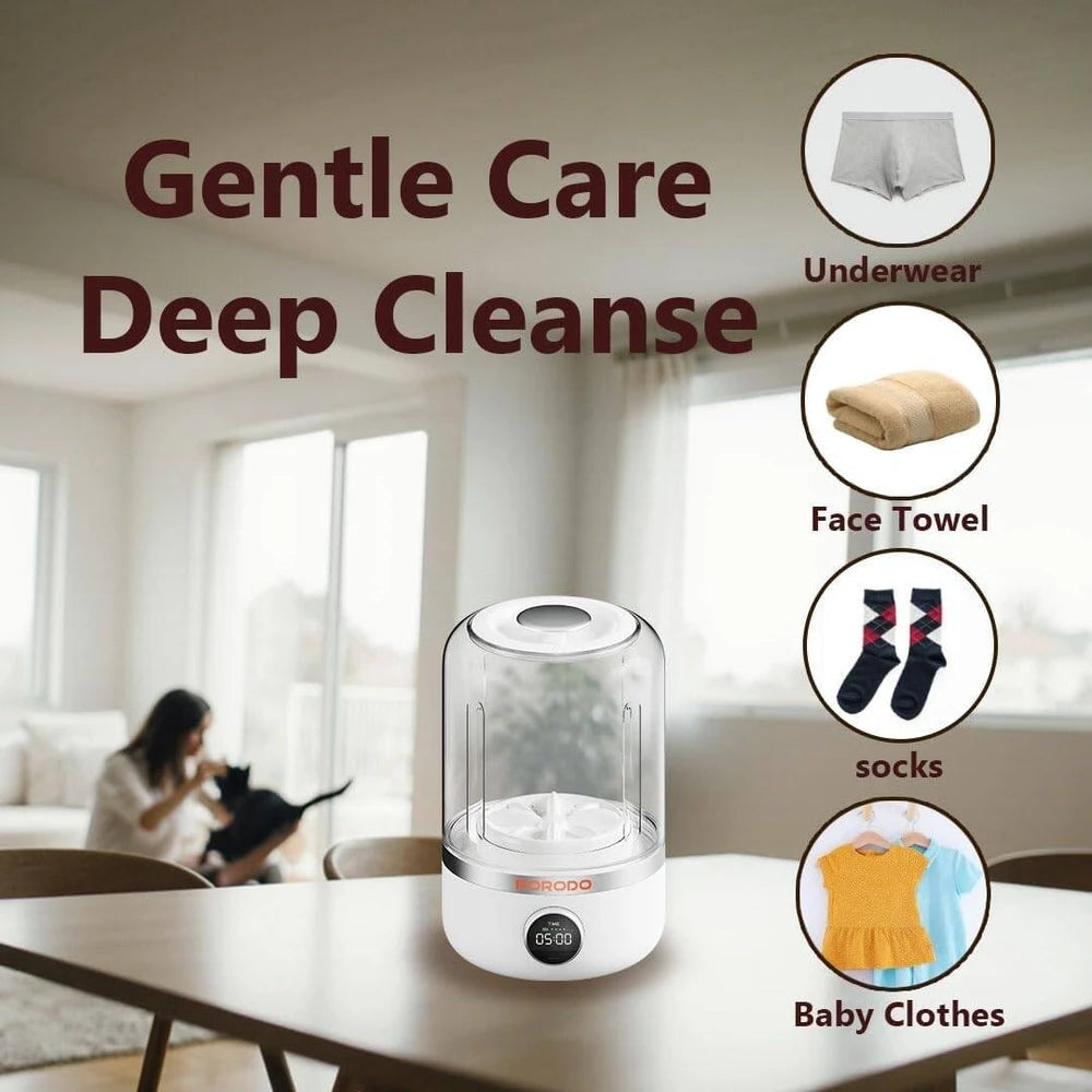 Porodo Lifestyle Mini Washing Machine 1.2L with 4000mAh Battery, Dual Wash Modes & USB-C Charging – White