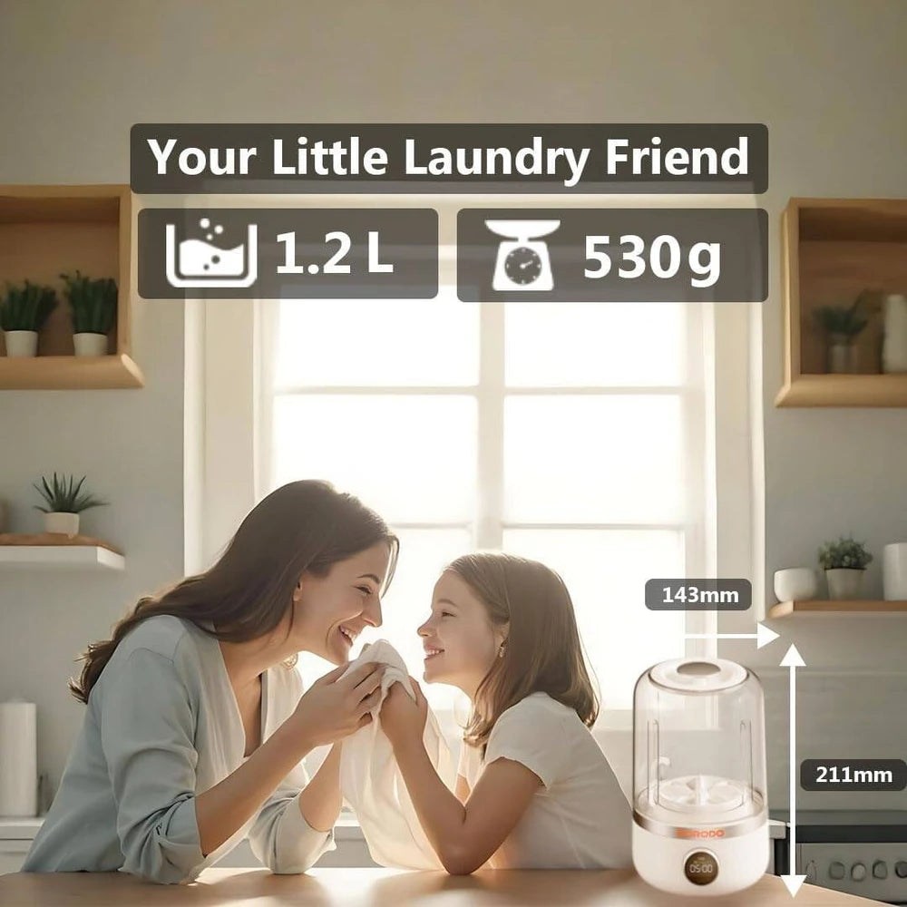 Porodo Lifestyle Mini Washing Machine 1.2L with 4000mAh Battery, Dual Wash Modes & USB-C Charging – White