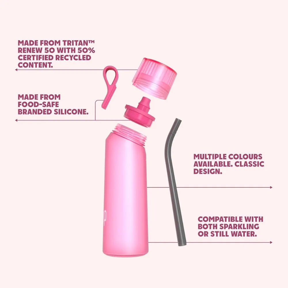 Magical Water Bottle 650ml with Straw, Sugar-Free Flavor Pods for Kids & Adults, School, Gym & Sports - Hot Pink