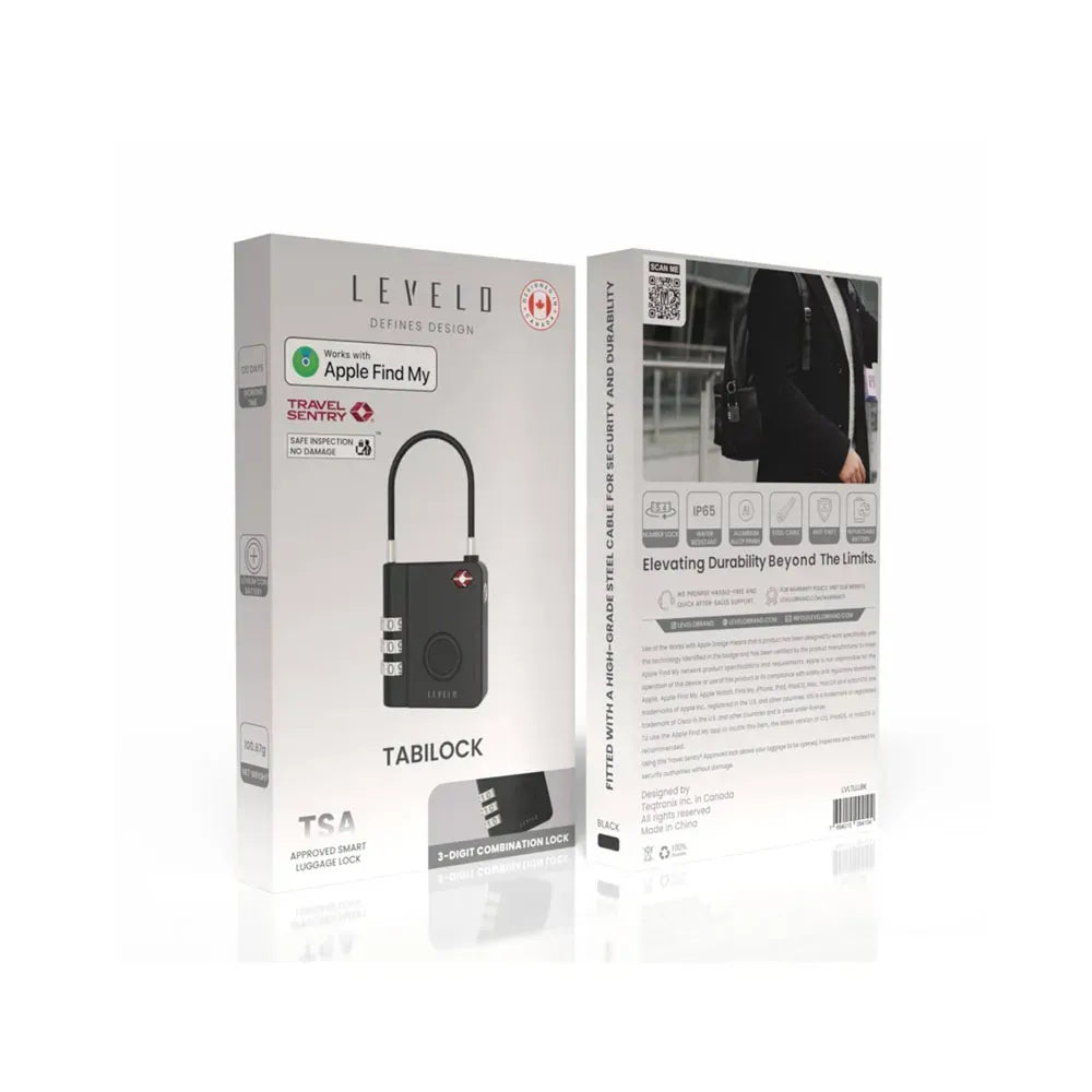 Levelo TabiLock TSA Approved Luggage Lock 120-Day Battery Life – Black