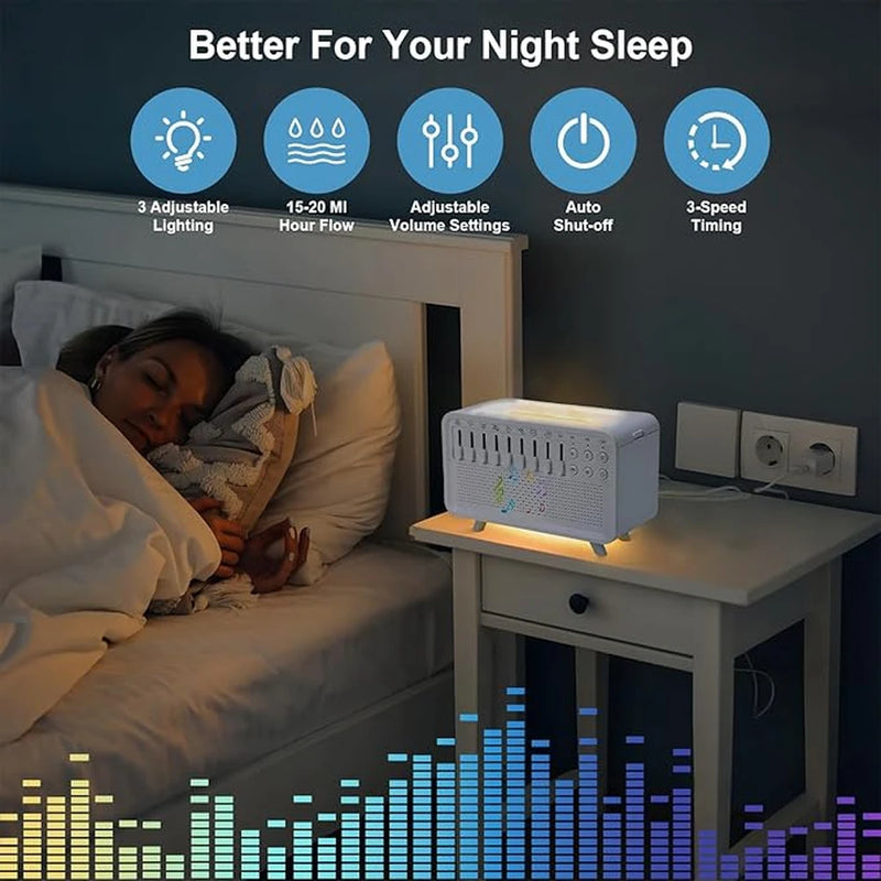 White Noise Night Light Humidifier with Bluetooth 5.3, 8 Nature Sounds, 200ml Tank, Sleep Aid Functionality