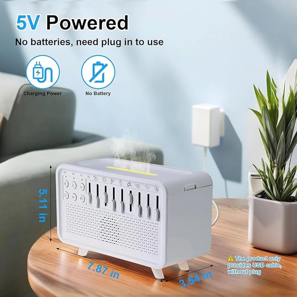 White Noise Night Light Humidifier with Bluetooth 5.3, 8 Nature Sounds, 200ml Tank, Sleep Aid Functionality