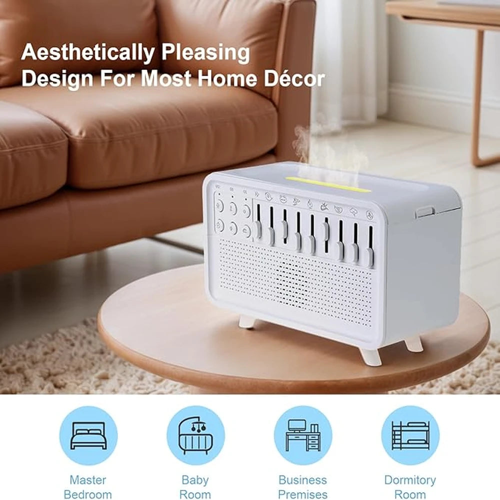 White Noise Night Light Humidifier with Bluetooth 5.3, 8 Nature Sounds, 200ml Tank, Sleep Aid Functionality