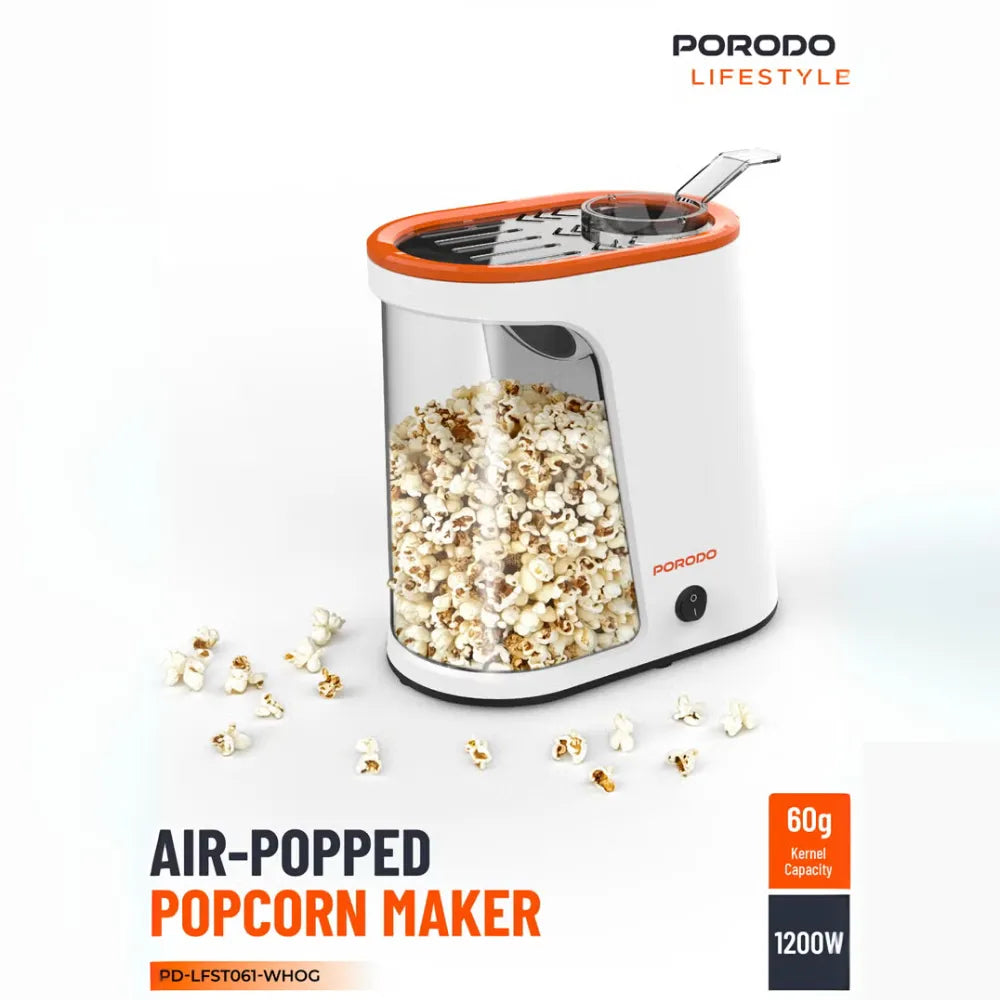 Porodo Lifestyle Popcorn Maker 1200W Oil-Free 60g Capacity Detachable Tank Fast 2-4 Min Popcorn Machine