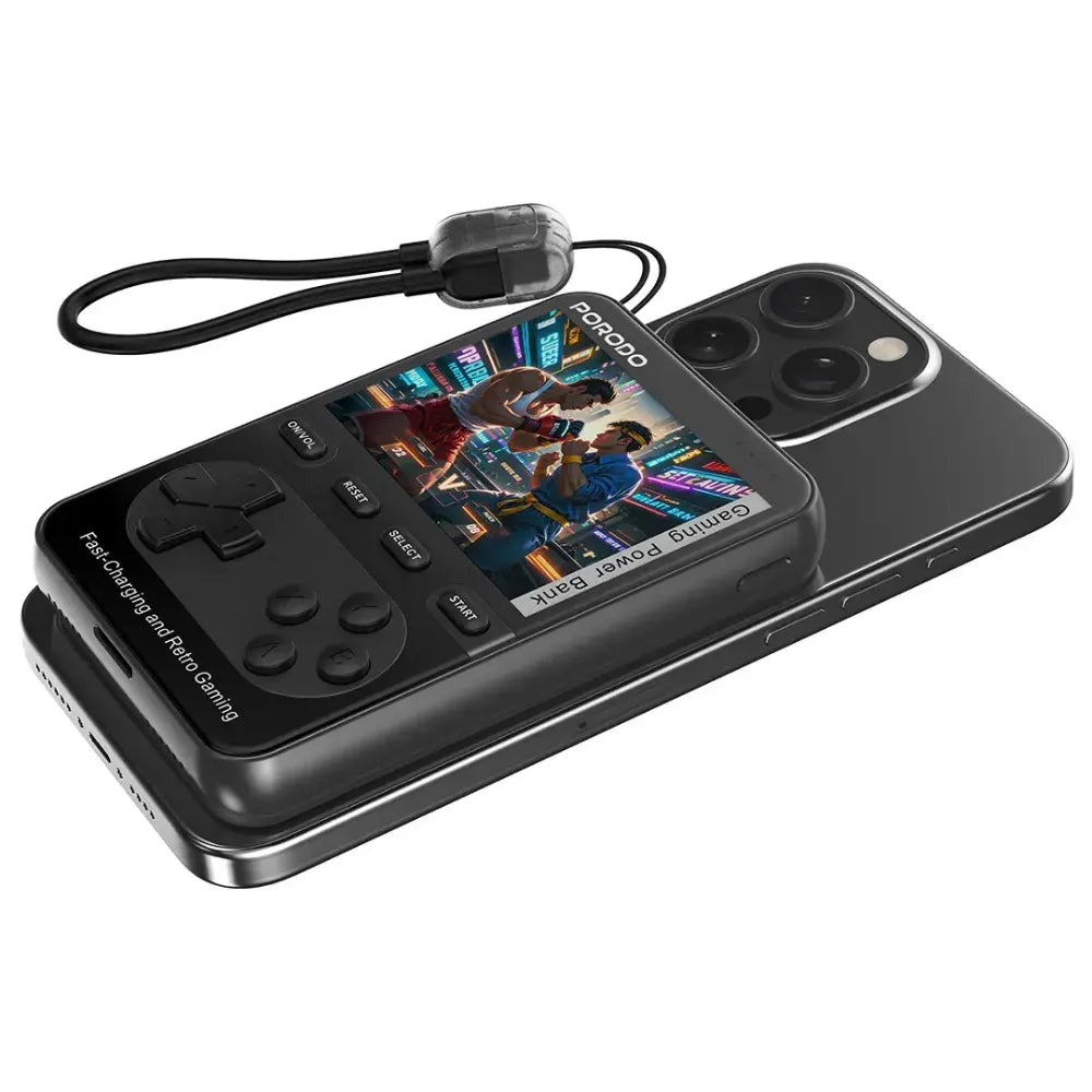 Porodo Arcadevolt 10000mAh MagSafe Power Bank with 2.8" Gaming Display 20W PD Fast Charging – Black