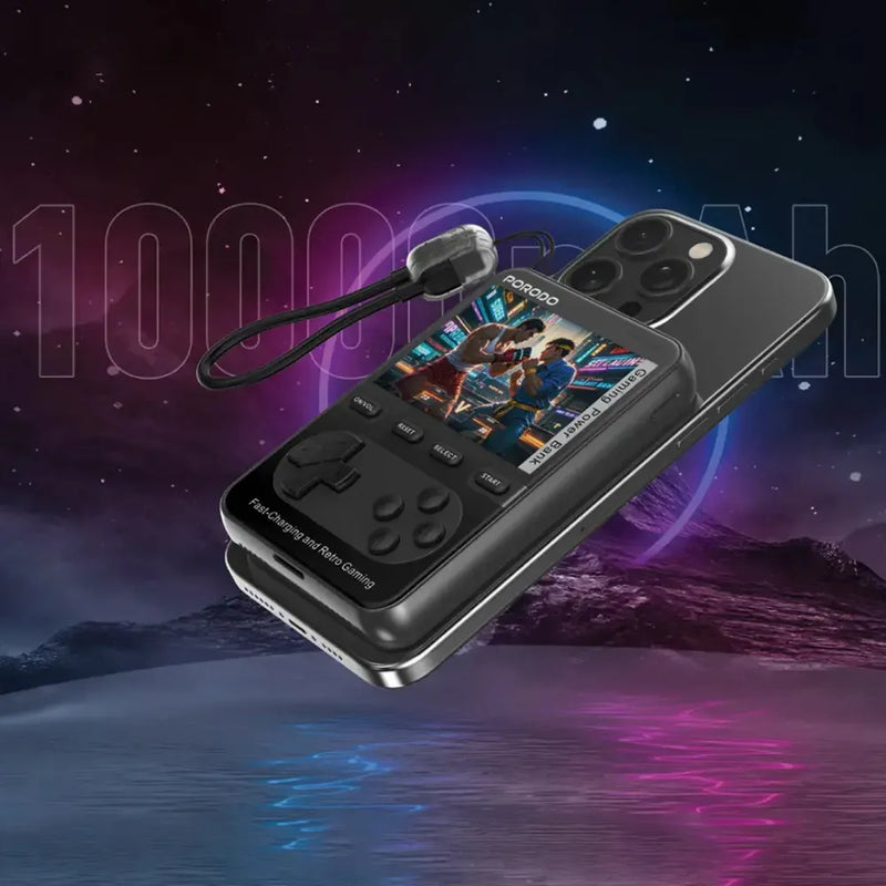 Porodo Arcadevolt 10000mAh MagSafe Power Bank with 2.8" Gaming Display 20W PD Fast Charging – Black