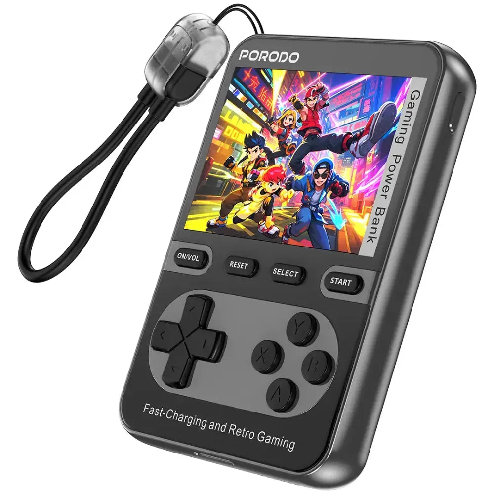 Porodo Arcadevolt 10000mAh MagSafe Power Bank with 2.8" Gaming Display 20W PD Fast Charging – Black