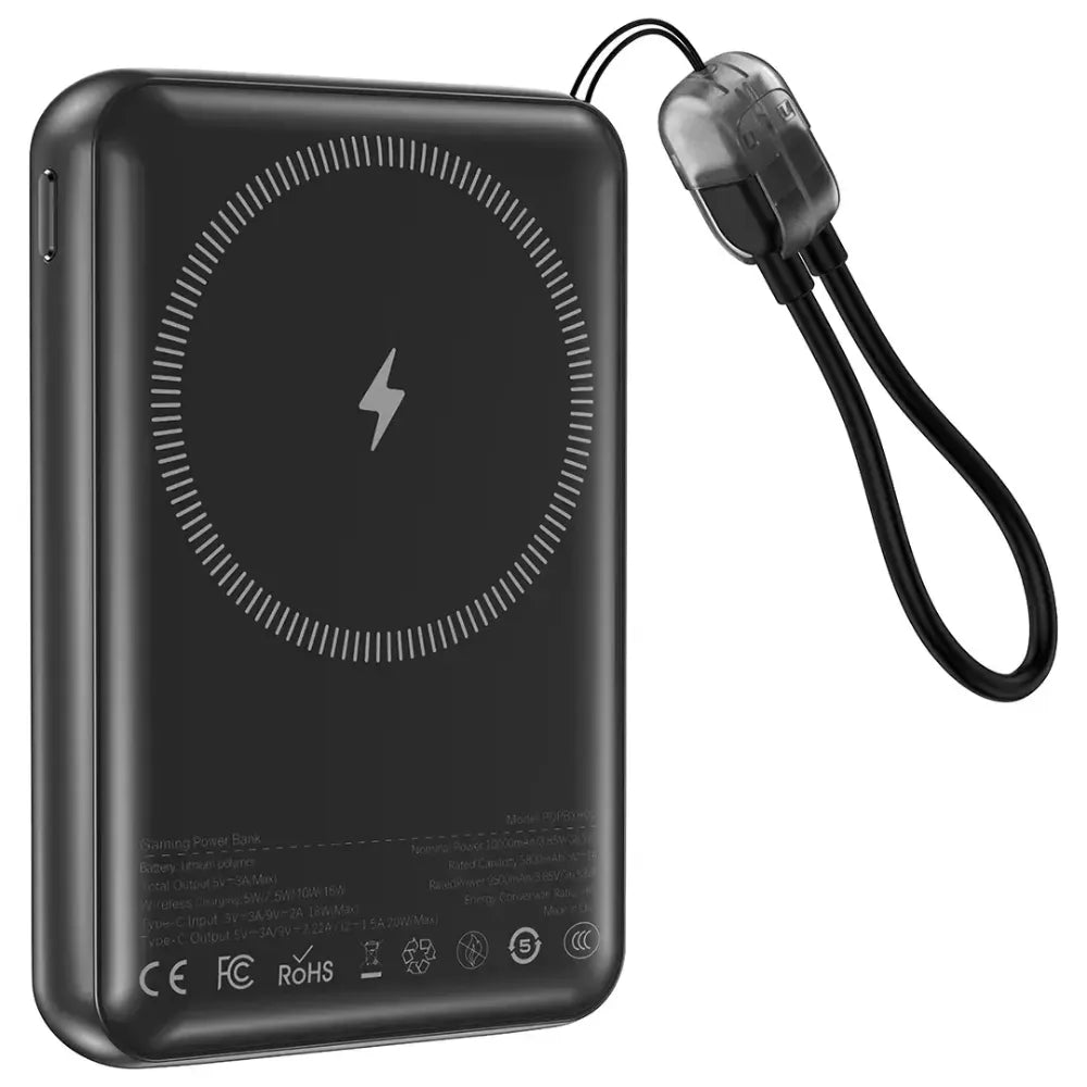 Porodo Arcadevolt 10000mAh MagSafe Power Bank with 2.8" Gaming Display 20W PD Fast Charging – Black