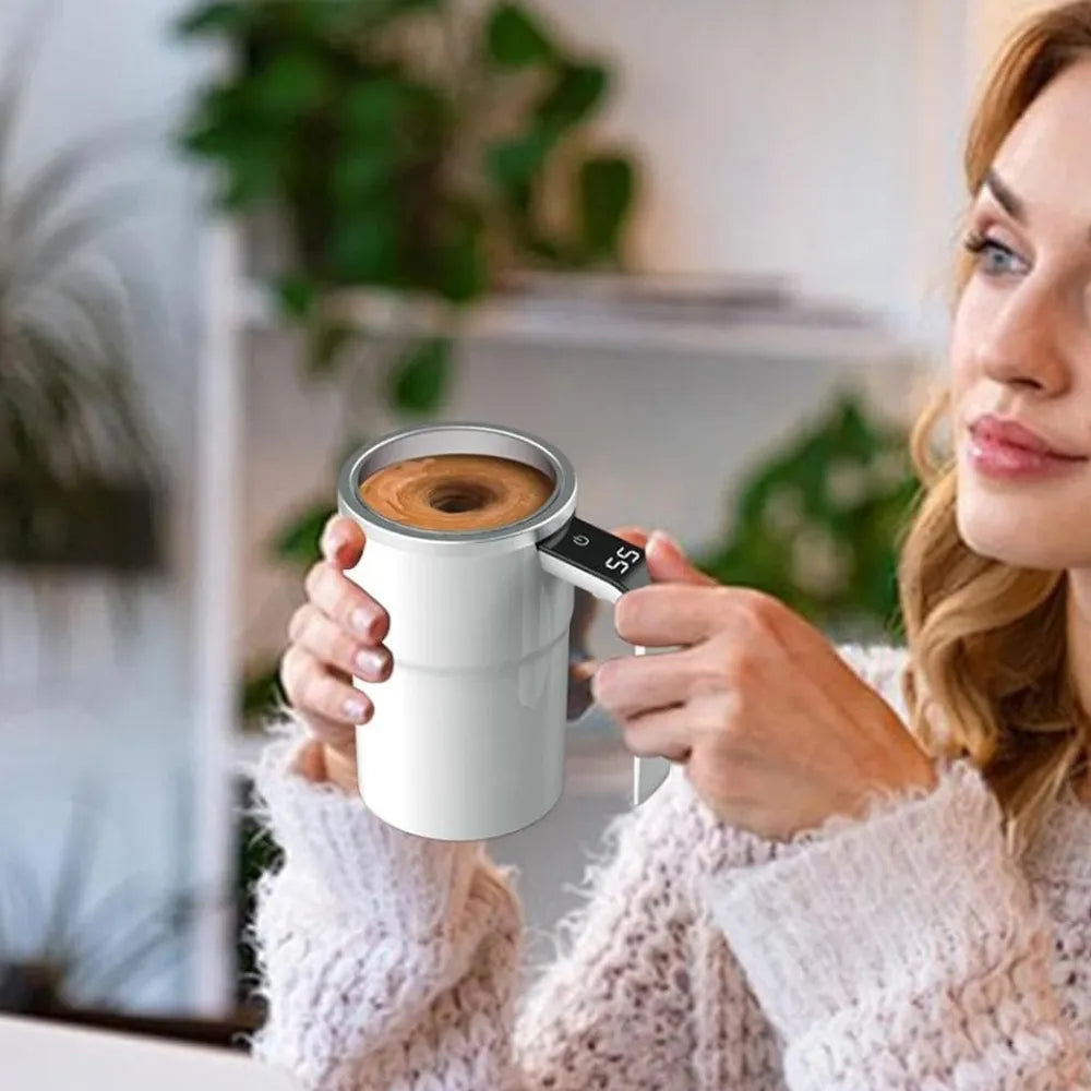 Auto Stir Rechargeable Magnetic Mixing Cup with LCD Display & USB-C Charging for Coffee, Tea, and Drinks