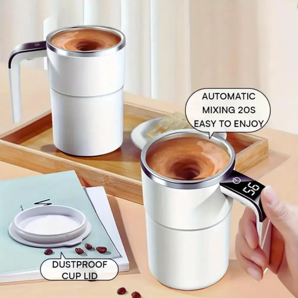 Auto Stir Rechargeable Magnetic Mixing Cup with LCD Display & USB-C Charging for Coffee, Tea, and Drinks
