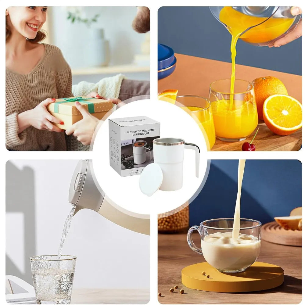 Auto Stir Rechargeable Magnetic Mixing Cup with LCD Display & USB-C Charging for Coffee, Tea, and Drinks