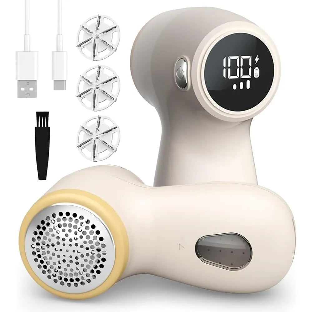 Fabric Shaver Lint Remover, Rechargeable 3-Speed Sweater Defuzzer with LED Display, 6-Leaf Blades & Safety Lock