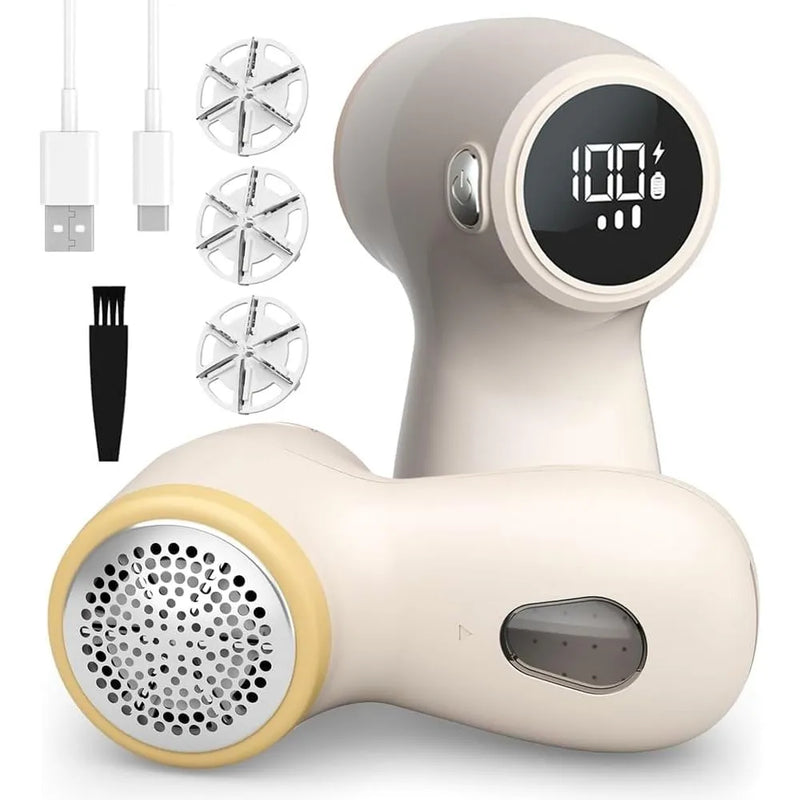 Fabric Shaver Lint Remover, Rechargeable 3-Speed Sweater Defuzzer with LED Display, 6-Leaf Blades & Safety Lock