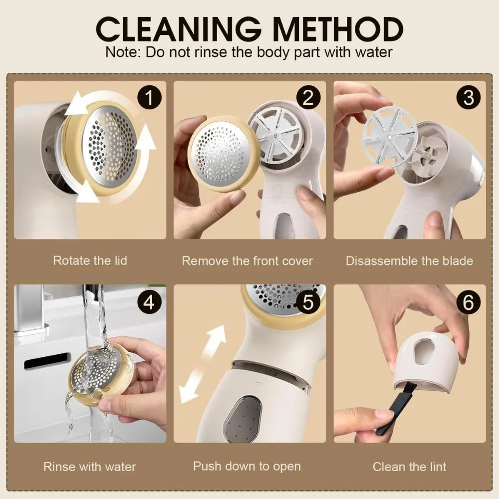 Fabric Shaver Lint Remover, Rechargeable 3-Speed Sweater Defuzzer with LED Display, 6-Leaf Blades & Safety Lock