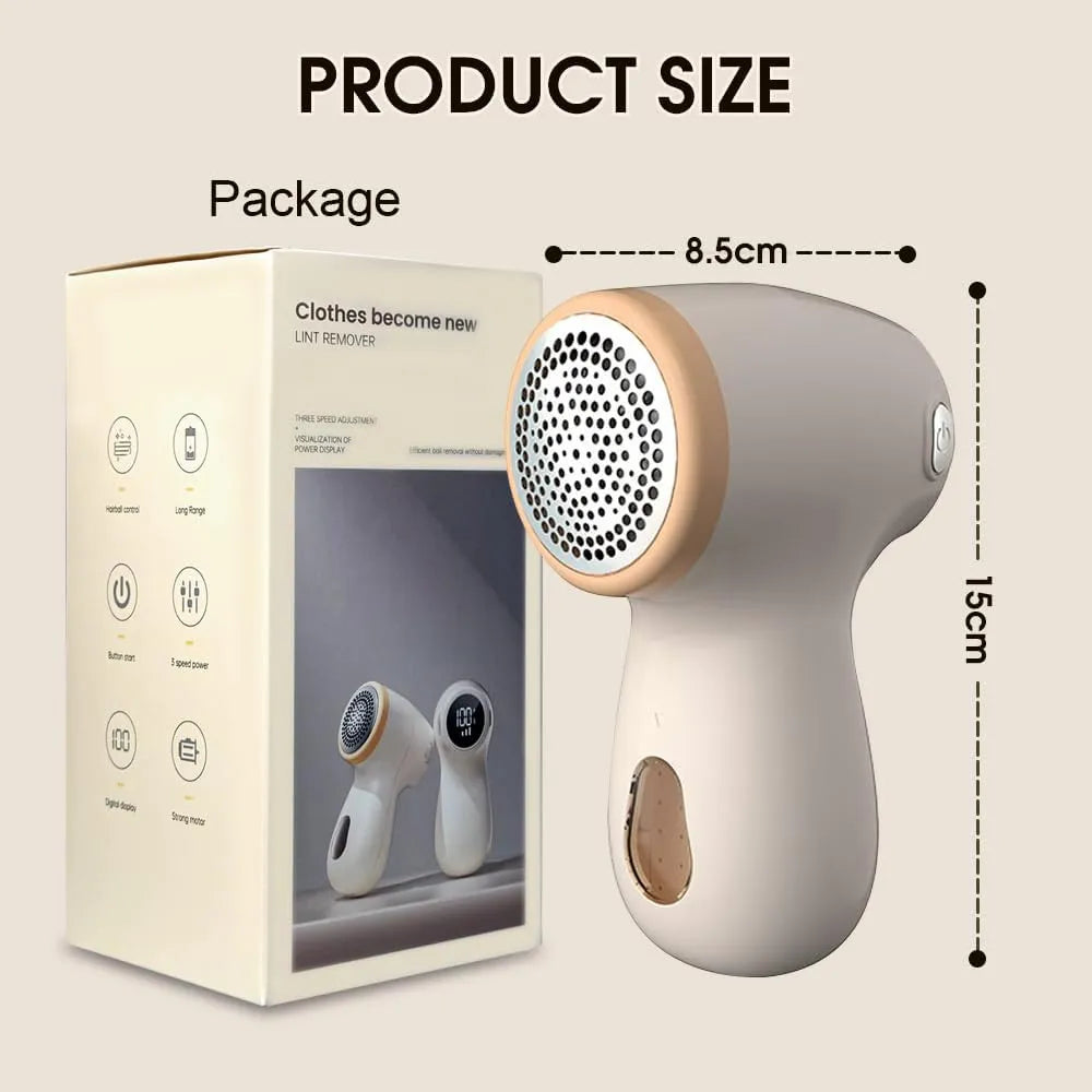 Fabric Shaver Lint Remover, Rechargeable 3-Speed Sweater Defuzzer with LED Display, 6-Leaf Blades & Safety Lock
