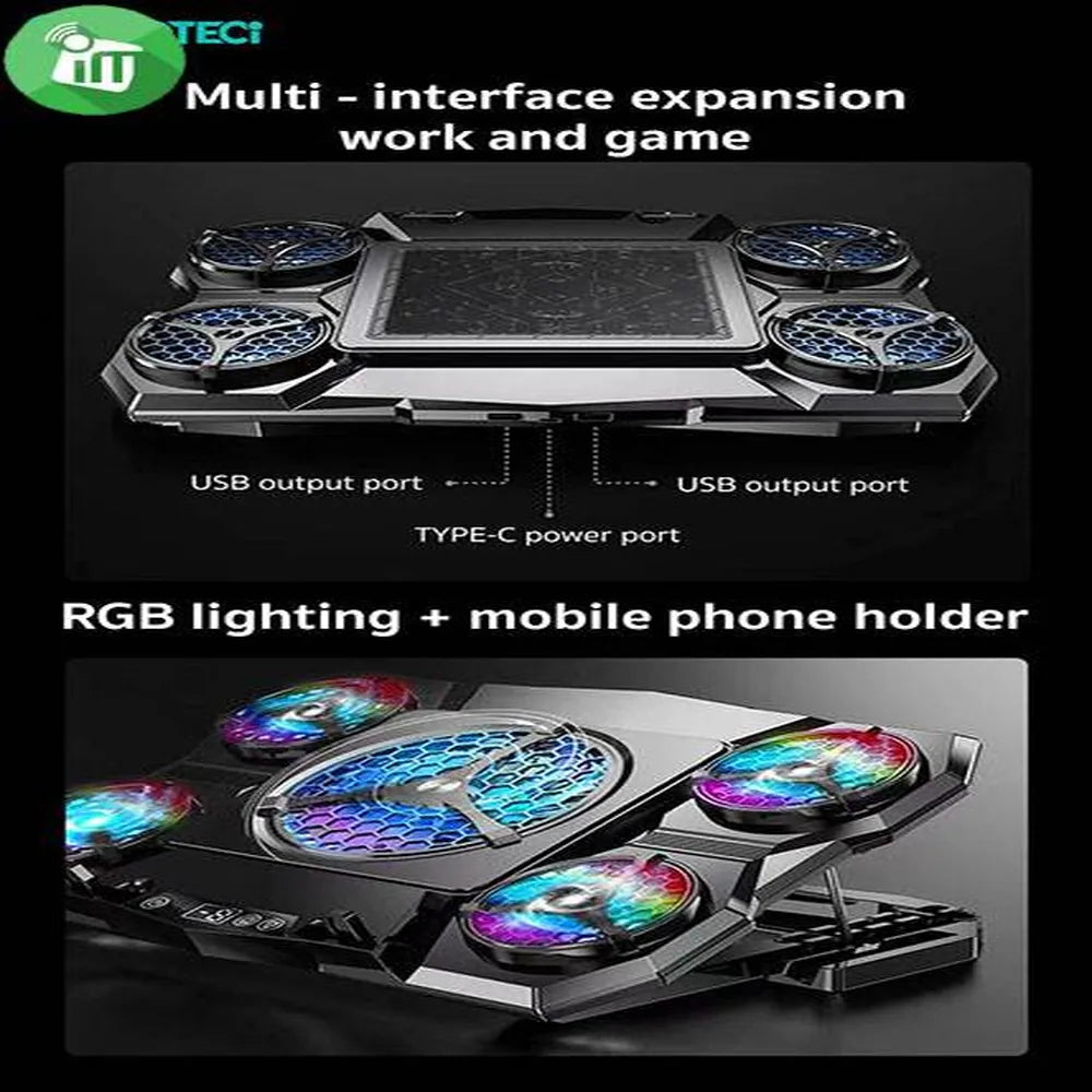 Coteetci Laptop Gaming Cooler Semiconductor Pad With RGB Lighting & Phone Holder