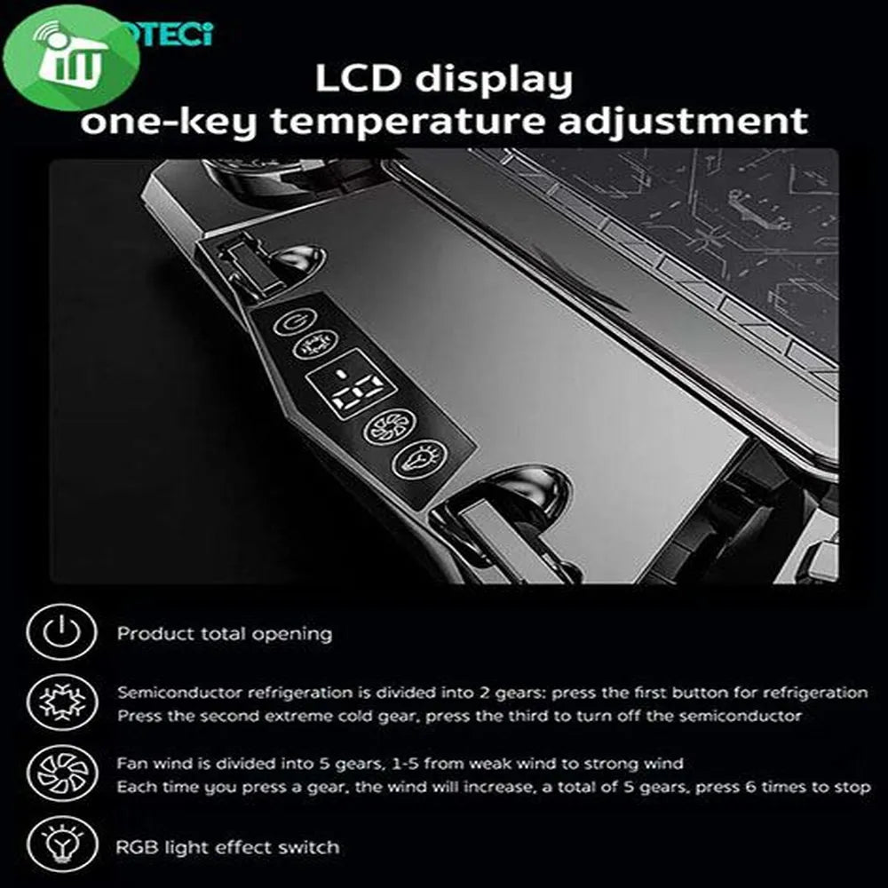 Coteetci Laptop Gaming Cooler Semiconductor Pad With RGB Lighting & Phone Holder