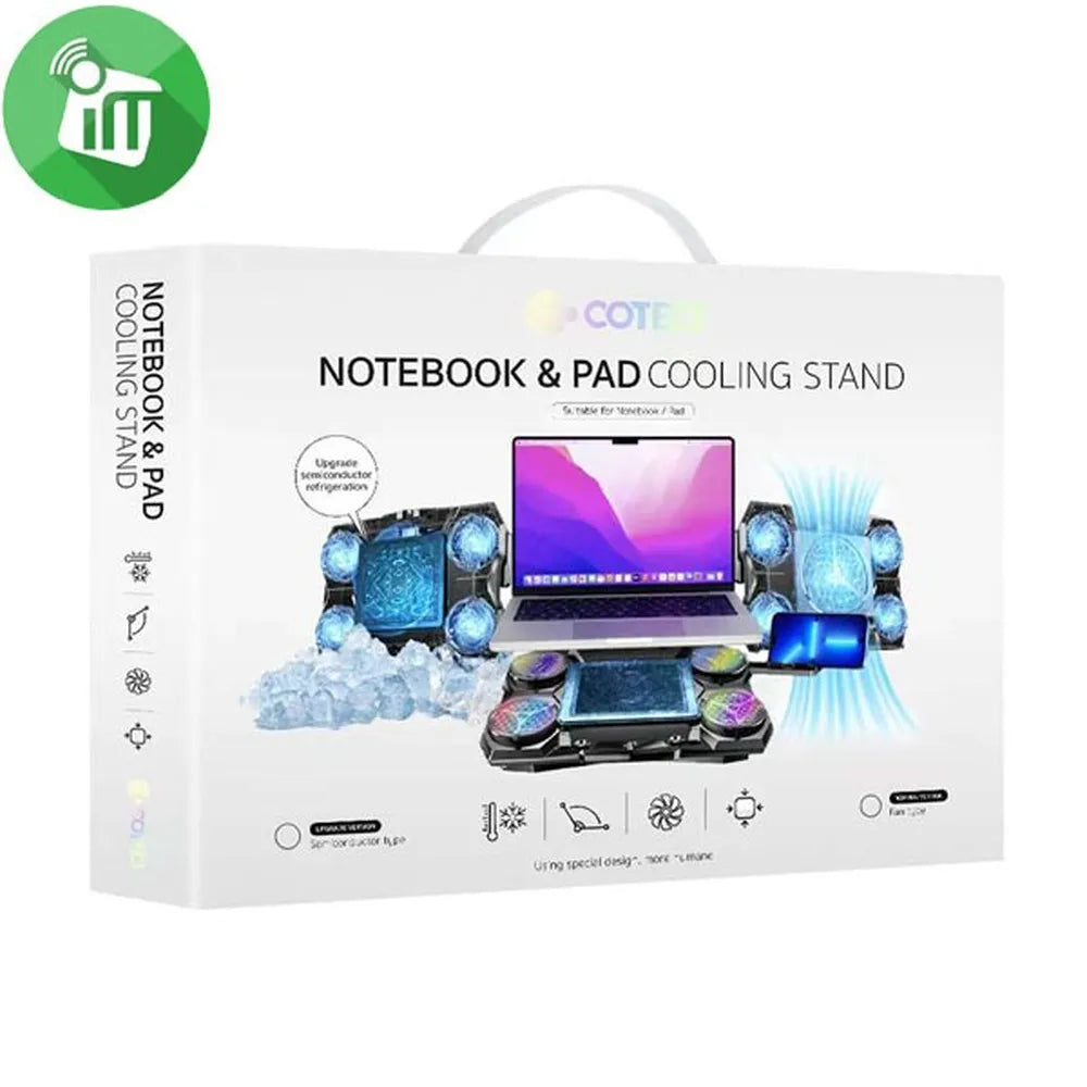 Coteetci Laptop Gaming Cooler Semiconductor Pad With RGB Lighting & Phone Holder