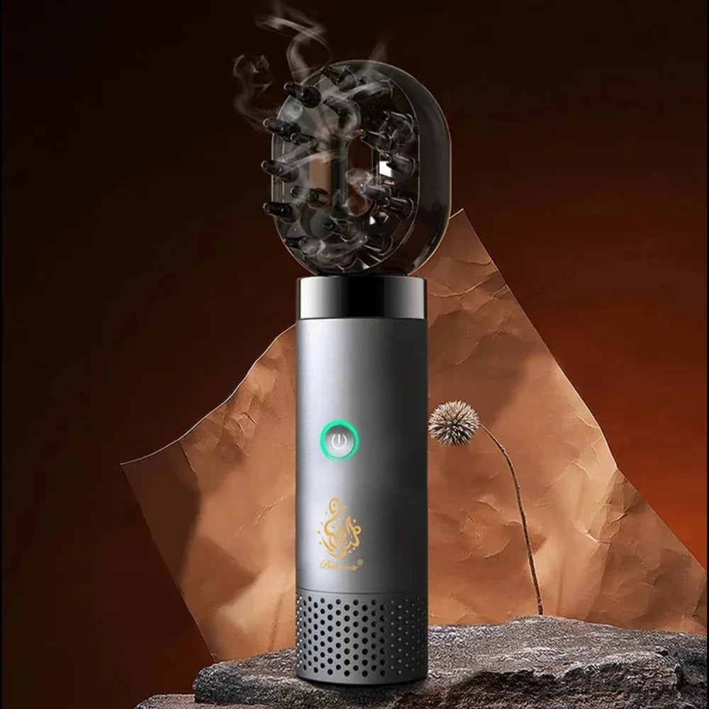 Rechargeable Bakhoor Incense Burner with Detachable Hair Comb, Portable, Elegant & Multi-Functional