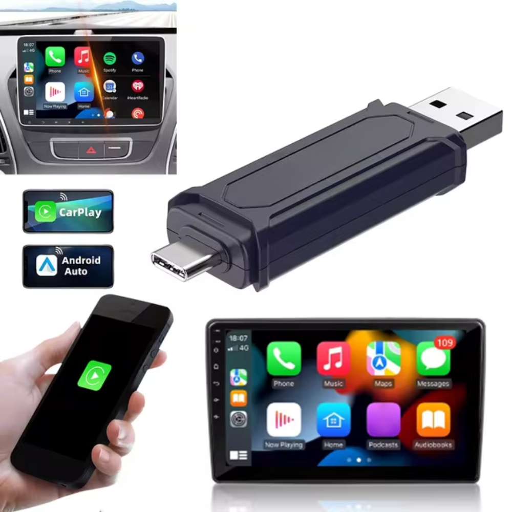 Mini Pro 2-in-1 Wireless CarPlay & Android Auto Adapter 2025 Upgrade, Dual USB-C/A, Fast Auto-Connect, No Lag, Easy Setup