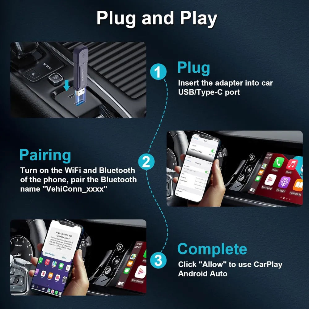 Mini Pro 2-in-1 Wireless CarPlay & Android Auto Adapter 2025 Upgrade, Dual USB-C/A, Fast Auto-Connect, No Lag, Easy Setup